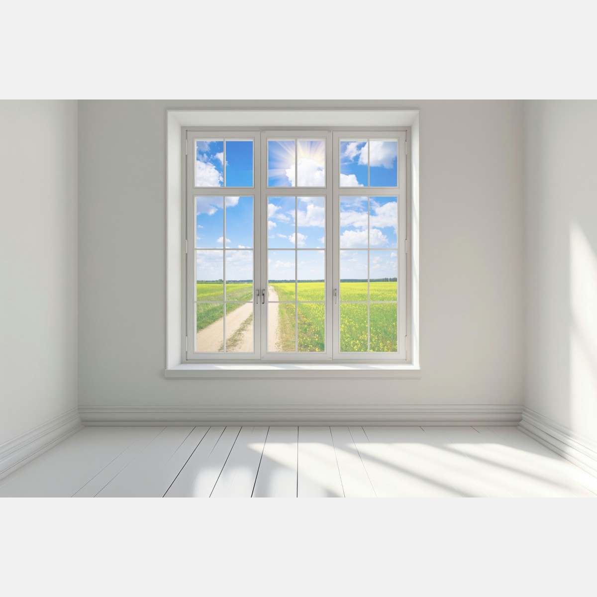 Naklejka na okno żółte pole rzepaku pod błękitnym niebem – Wallissimo® Naklejka na okno żółte pole rzepaku pod błękitnym niebem – Wallissimo®