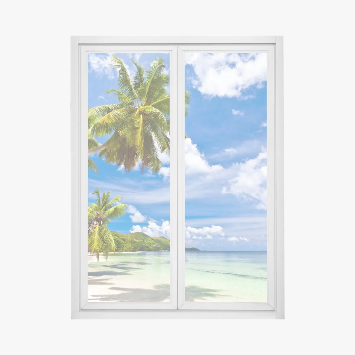 Naklejka na okno tropikalna plaża z palmami – Wallissimo® Naklejka na okno tropikalna plaża z palmami – Wallissimo®