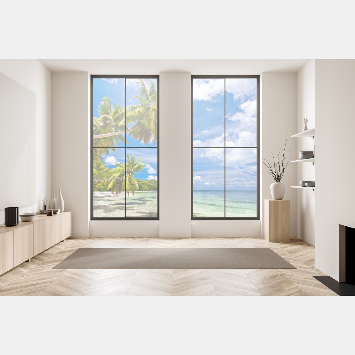 Naklejka na okno tropikalna plaża z palmami – Wallissimo® Naklejka na okno tropikalna plaża z palmami – Wallissimo®