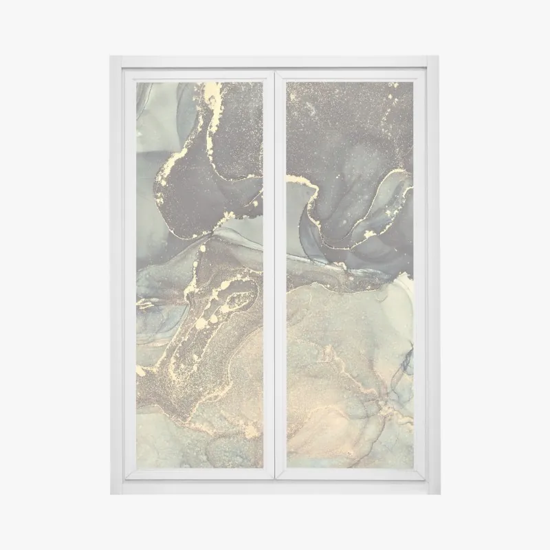 Naklejka na okno turkusowo-złota abstrakcja płynna