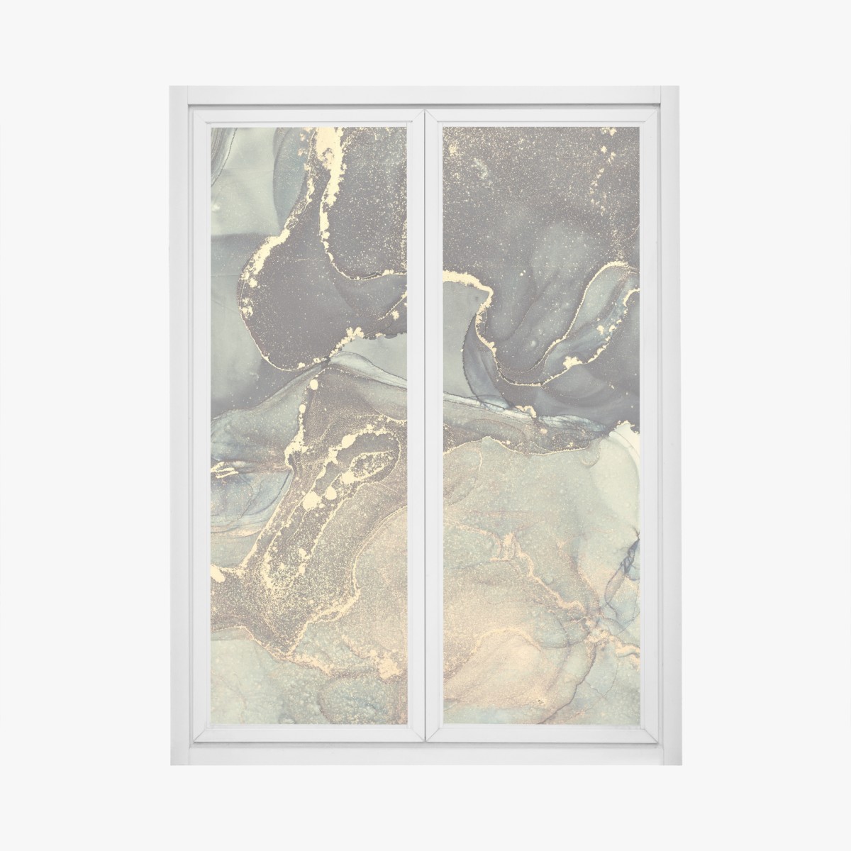 Window decal turquoise and gold fluid abstract art