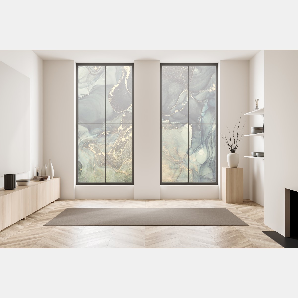 Naklejka na okno turkusowo-złota abstrakcja płynna – Wallissimo® Naklejka na okno turkusowo-złota abstrakcja płynna – Wallissimo®