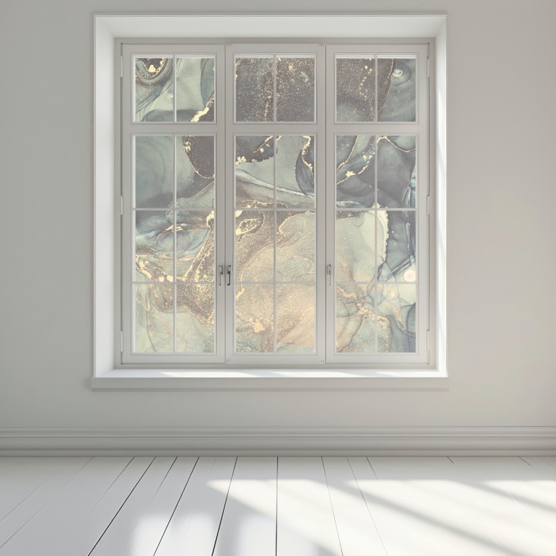 Naklejka na okno turkusowo-złota abstrakcja płynna – Wallissimo® Naklejka na okno turkusowo-złota abstrakcja płynna – Wallissimo®