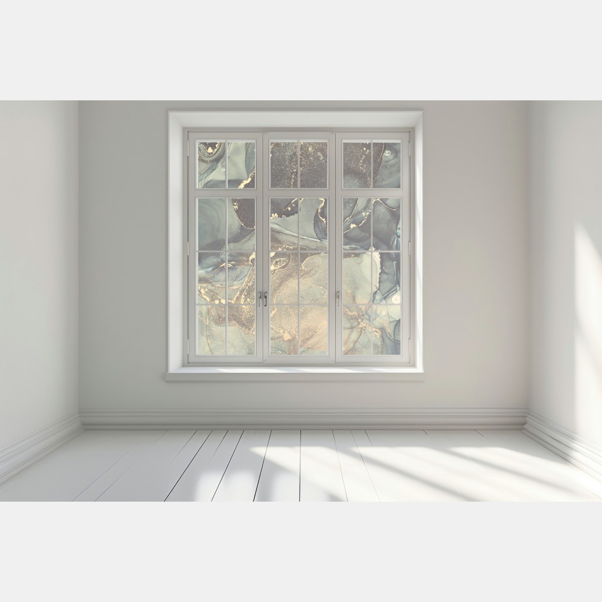 Naklejka na okno turkusowo-złota abstrakcja płynna – Wallissimo® Naklejka na okno turkusowo-złota abstrakcja płynna – Wallissimo®