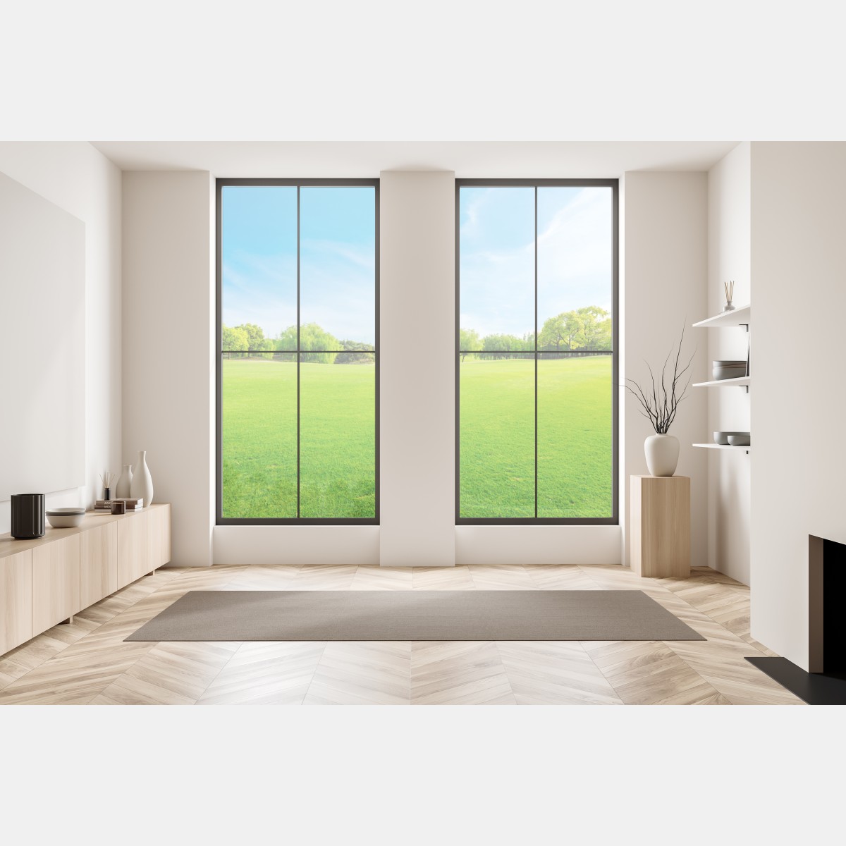 Naklejka na okno spokojna zielona łąka pod błękitnym niebem – Wallissimo® Naklejka na okno spokojna zielona łąka pod błękitnym niebem – Wallissimo®