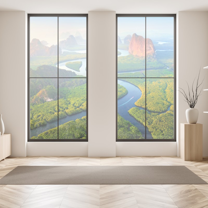 Naklejka na okno ornamentalny złoty wzór chmur – Wallissimo®