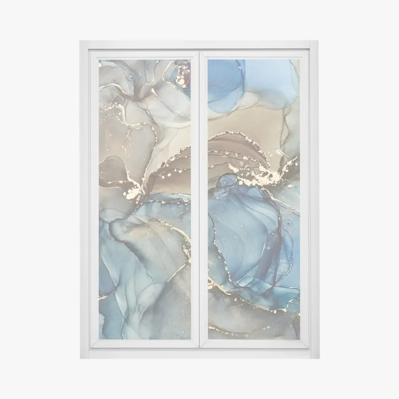 Naklejka na okno abstrakcja w odcieniach niebieskiego i złota