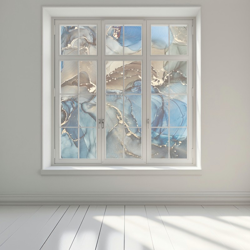 Naklejka na okno abstrakcja w odcieniach niebieskiego i złota – Wallissimo® Naklejka na okno abstrakcja w odcieniach niebieskiego i złota – Wallissimo®