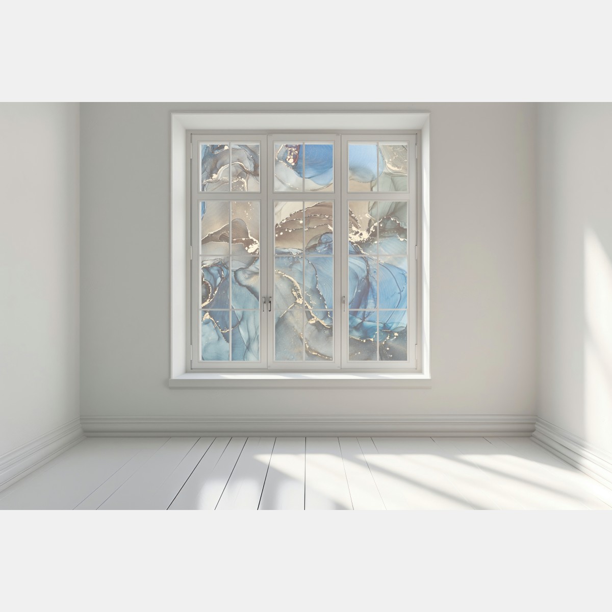 Naklejka na okno abstrakcja w odcieniach niebieskiego i złota – Wallissimo® Naklejka na okno abstrakcja w odcieniach niebieskiego i złota – Wallissimo®