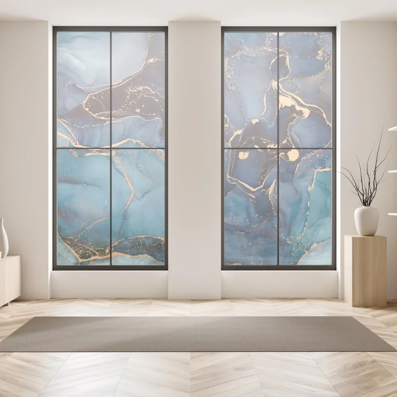 Naklejka na okno tropikalne fioletowe liście na żółtym tle – Wallissimo®