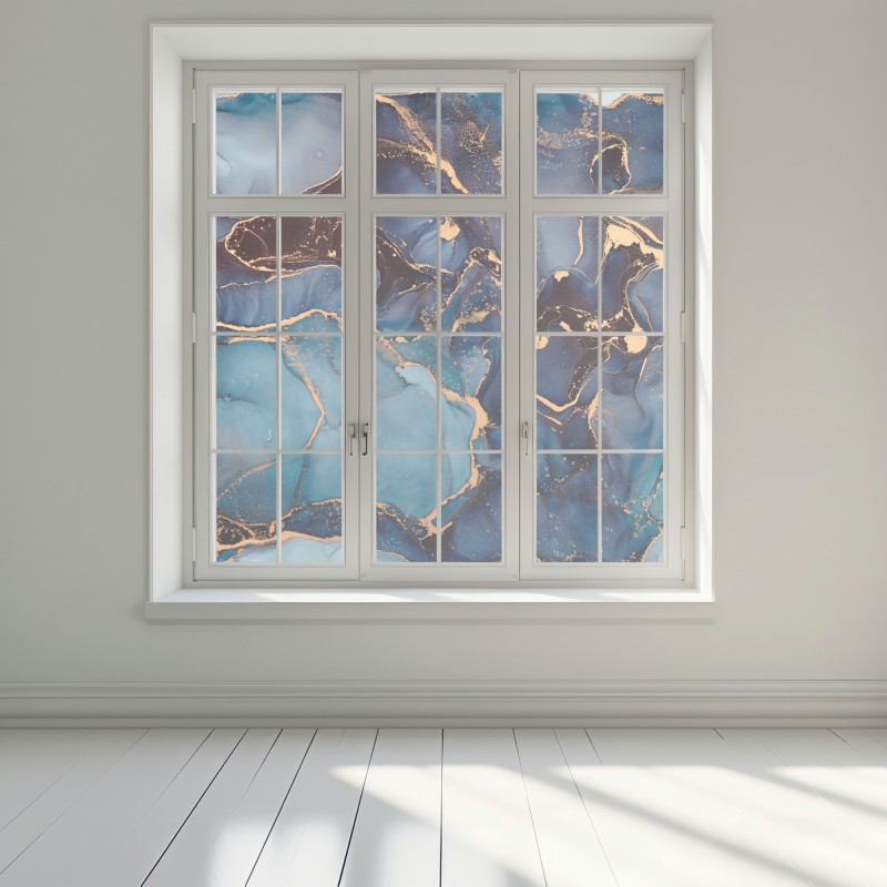Naklejka na okno głębokie oceaniczne błękity ze złotymi żyłami – Wallissimo® Naklejka na okno głębokie oceaniczne błękity ze złotymi żyłami – Wallissimo®