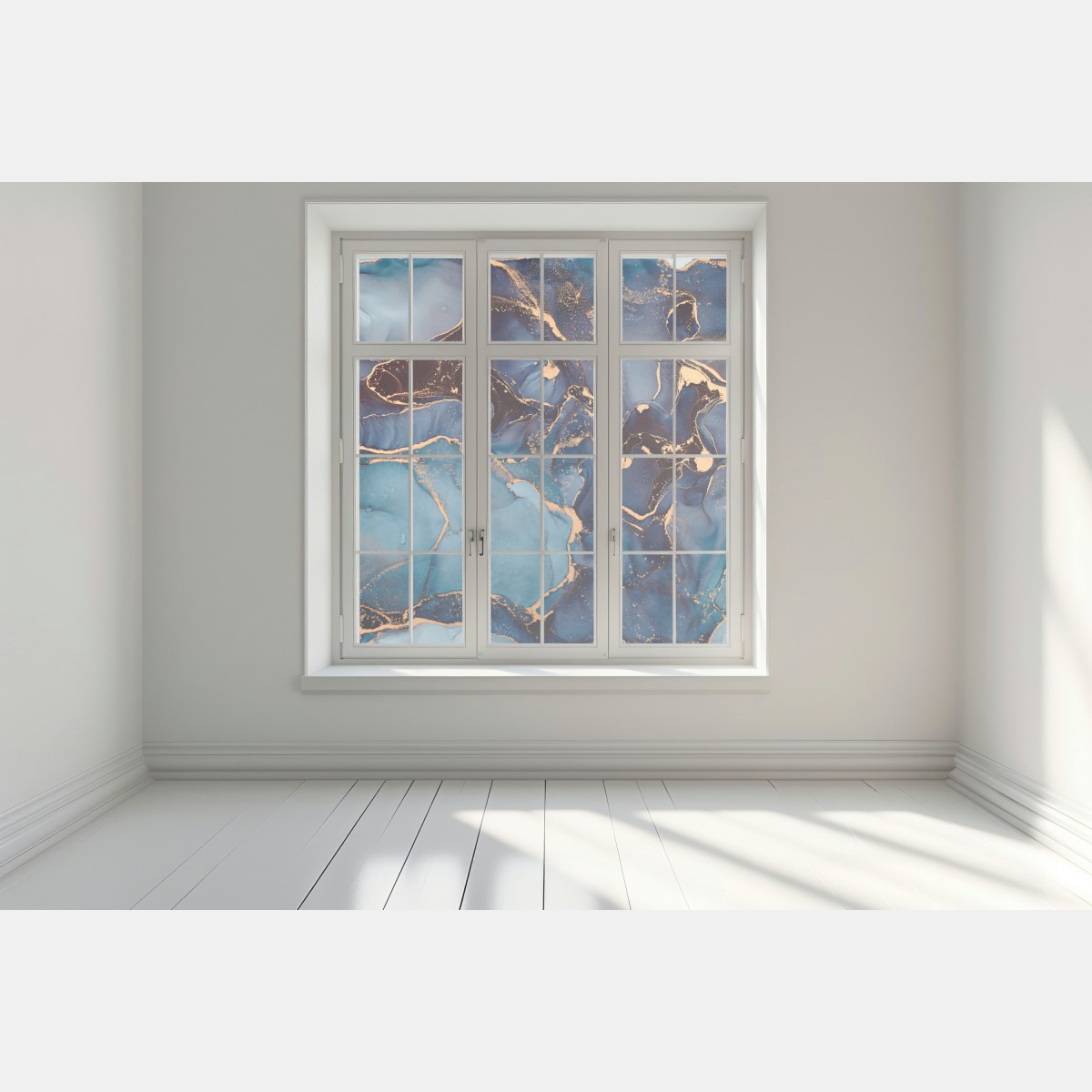 Naklejka na okno głębokie oceaniczne błękity ze złotymi żyłami – Wallissimo® Naklejka na okno głębokie oceaniczne błękity ze złotymi żyłami – Wallissimo®