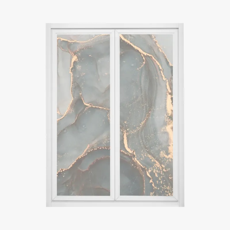 Naklejka na okno luksusowa abstrakcja turkus z złotymi żyłami