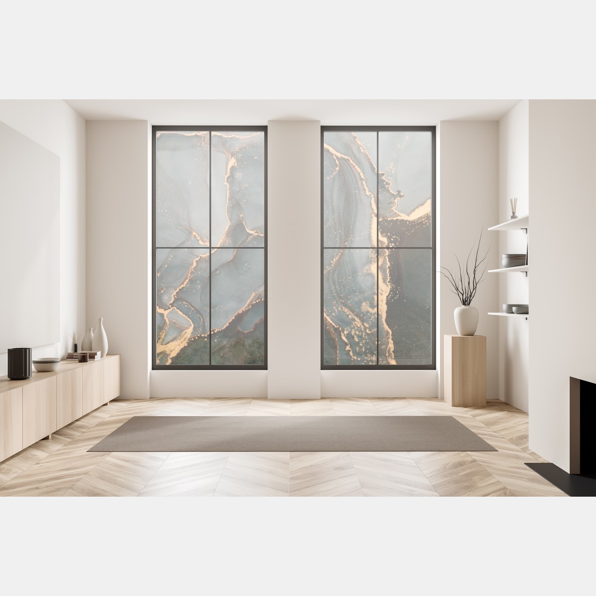 Naklejka na okno luksusowa abstrakcja turkus z złotymi żyłami – Wallissimo® Naklejka na okno luksusowa abstrakcja turkus z złotymi żyłami – Wallissimo®