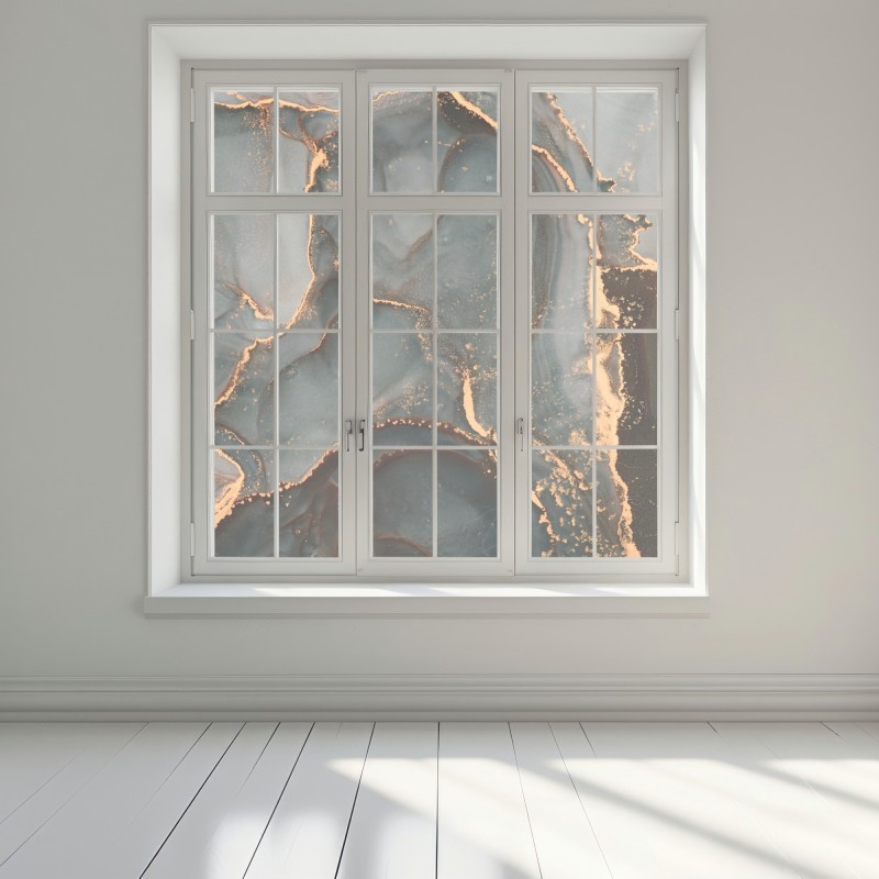 Naklejka na okno luksusowa abstrakcja turkus z złotymi żyłami – Wallissimo® Naklejka na okno luksusowa abstrakcja turkus z złotymi żyłami – Wallissimo®