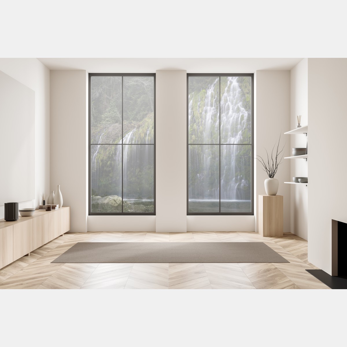 Naklejka na okno wodospad porośnięty mchem w lesie – Wallissimo® Naklejka na okno wodospad porośnięty mchem w lesie – Wallissimo®