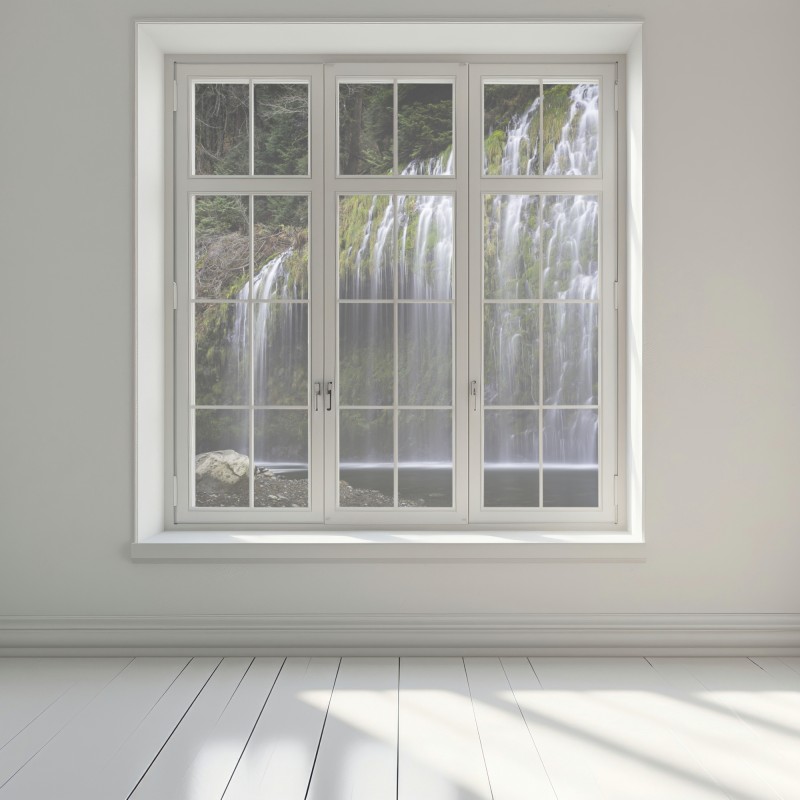 Naklejka na okno wodospad porośnięty mchem w lesie – Wallissimo® Naklejka na okno wodospad porośnięty mchem w lesie – Wallissimo®
