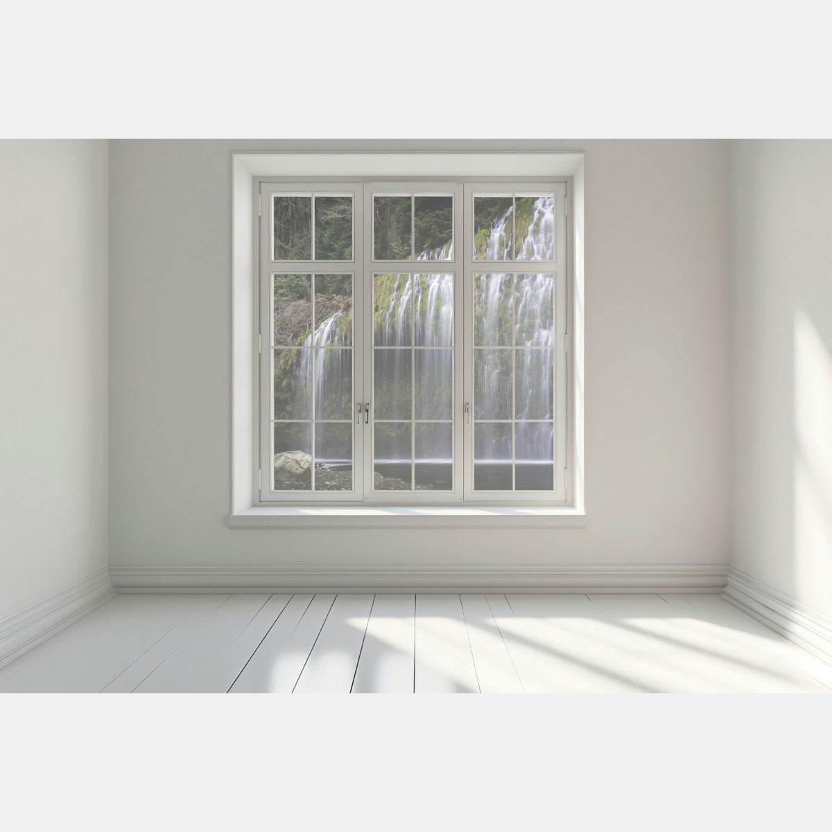 Naklejka na okno wodospad porośnięty mchem w lesie – Wallissimo® Naklejka na okno wodospad porośnięty mchem w lesie – Wallissimo®