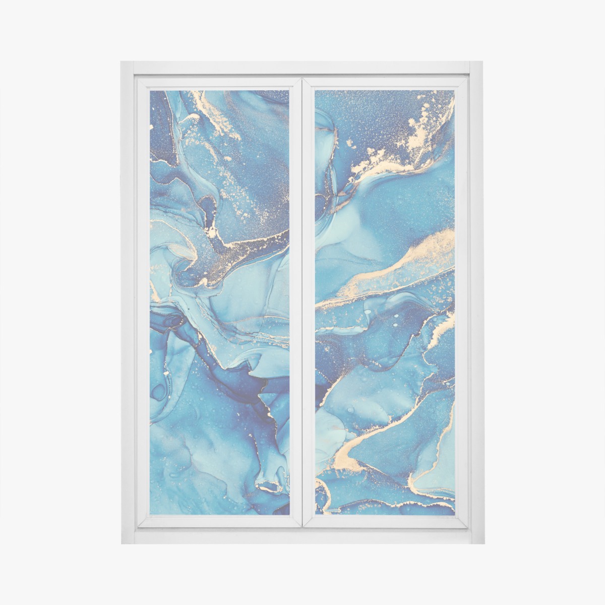 Window decal ocean blue and gold fluid abstract