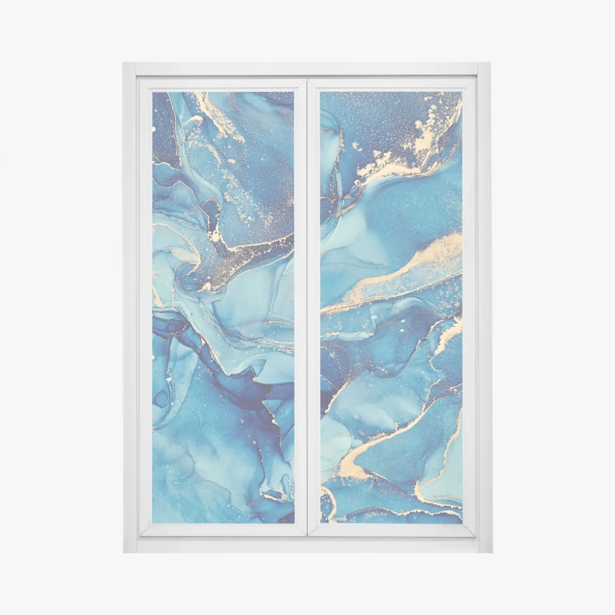 Naklejka na okno oceaniczny błękit i złote zawirowania – Wallissimo® Naklejka na okno oceaniczny błękit i złote zawirowania – Wallissimo®