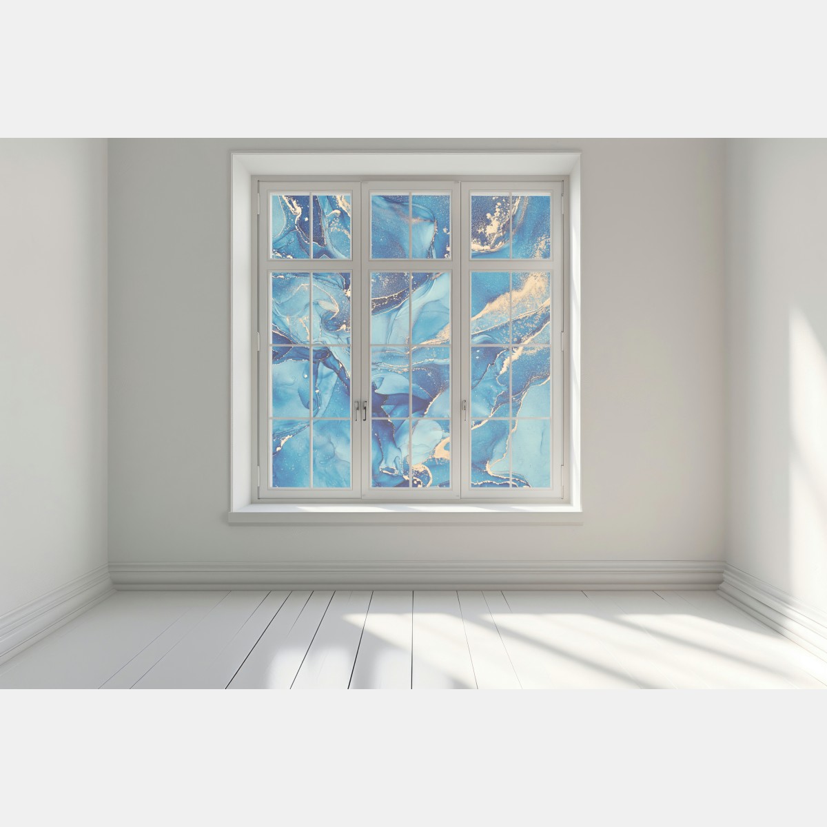 Naklejka na okno oceaniczny błękit i złote zawirowania – Wallissimo® Naklejka na okno oceaniczny błękit i złote zawirowania – Wallissimo®