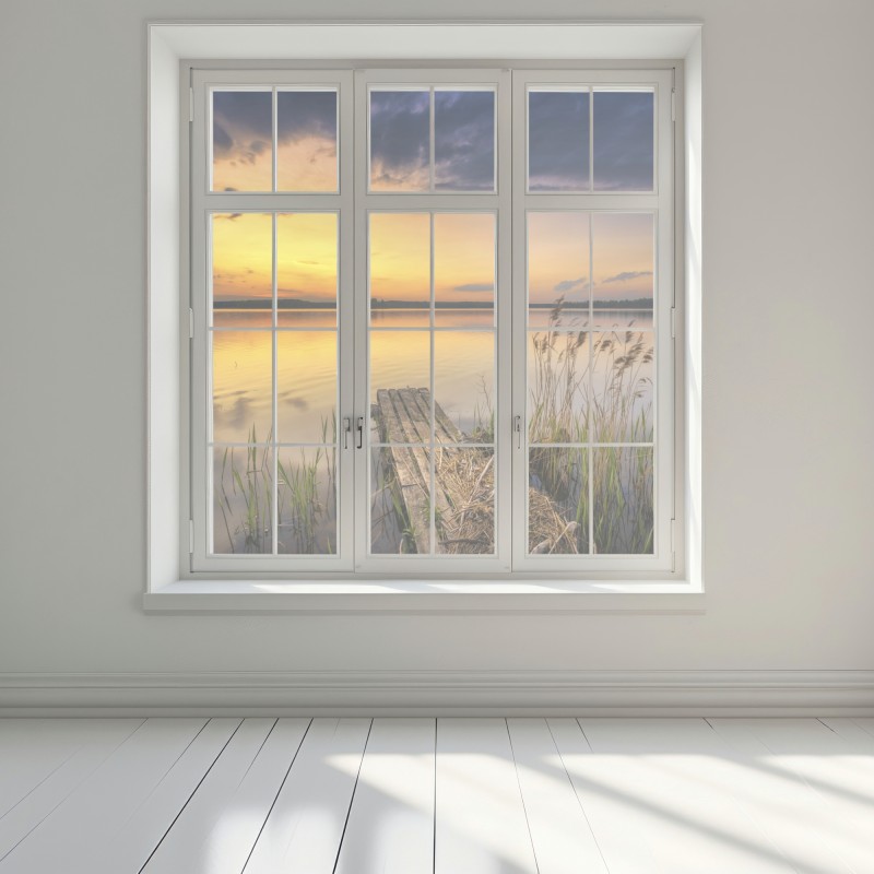 Naklejka na okno złoty zachód słońca nad jeziorem – Wallissimo® Naklejka na okno złoty zachód słońca nad jeziorem – Wallissimo®