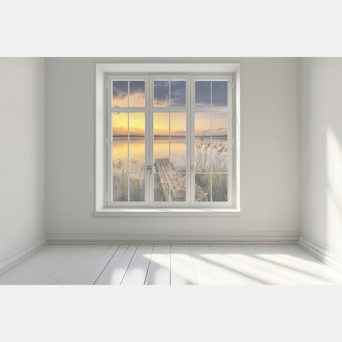 Naklejka na okno złoty zachód słońca nad jeziorem – Wallissimo® Naklejka na okno złoty zachód słońca nad jeziorem – Wallissimo®