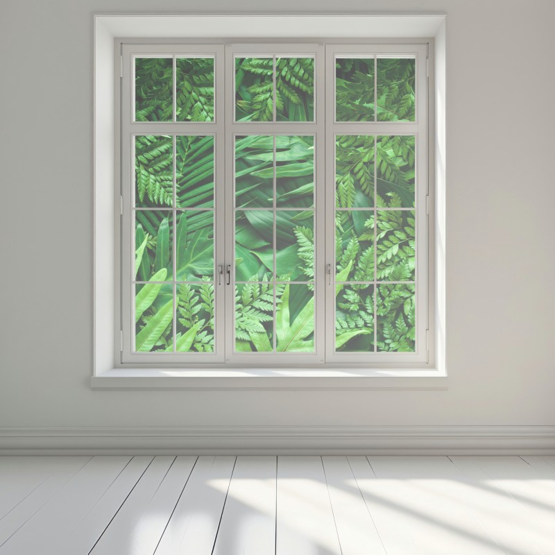 Naklejka na okno bujny zielony wzór liści – Wallissimo® Naklejka na okno bujny zielony wzór liści – Wallissimo®