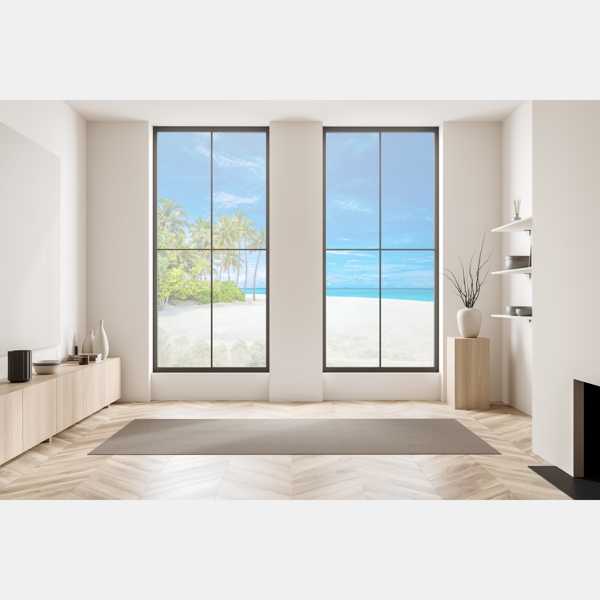 Naklejka na okno tropikalna plaża z palmami – Wallissimo® Naklejka na okno tropikalna plaża z palmami – Wallissimo®