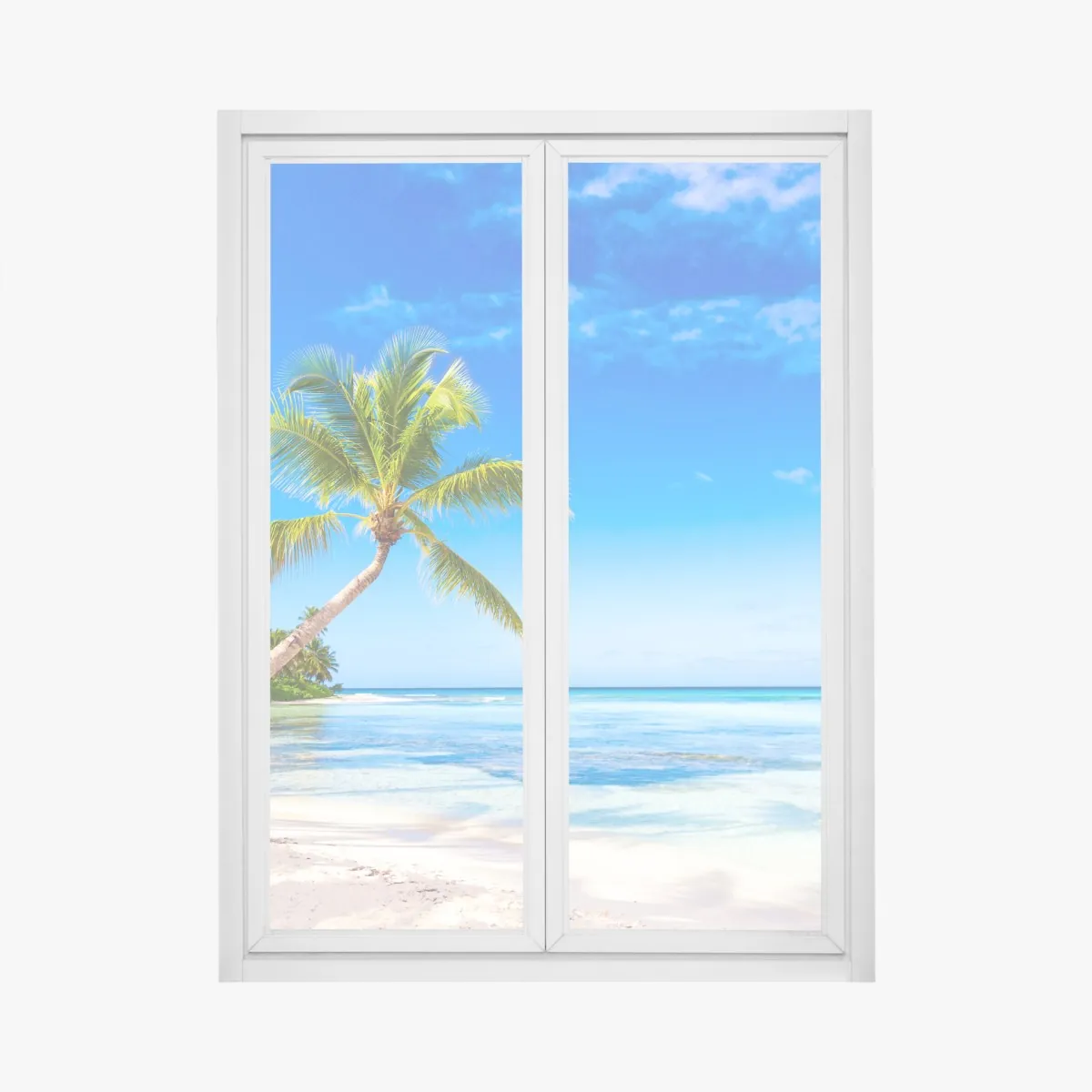 Naklejka na okno tropikalna plaża z palmą – Wallissimo® Naklejka na okno tropikalna plaża z palmą – Wallissimo®