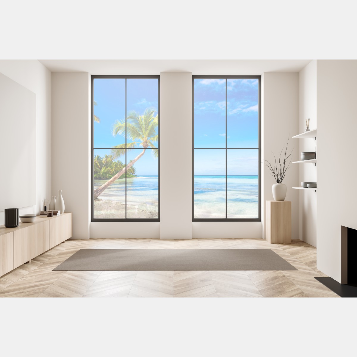 Naklejka na okno tropikalna plaża z palmą – Wallissimo® Naklejka na okno tropikalna plaża z palmą – Wallissimo®
