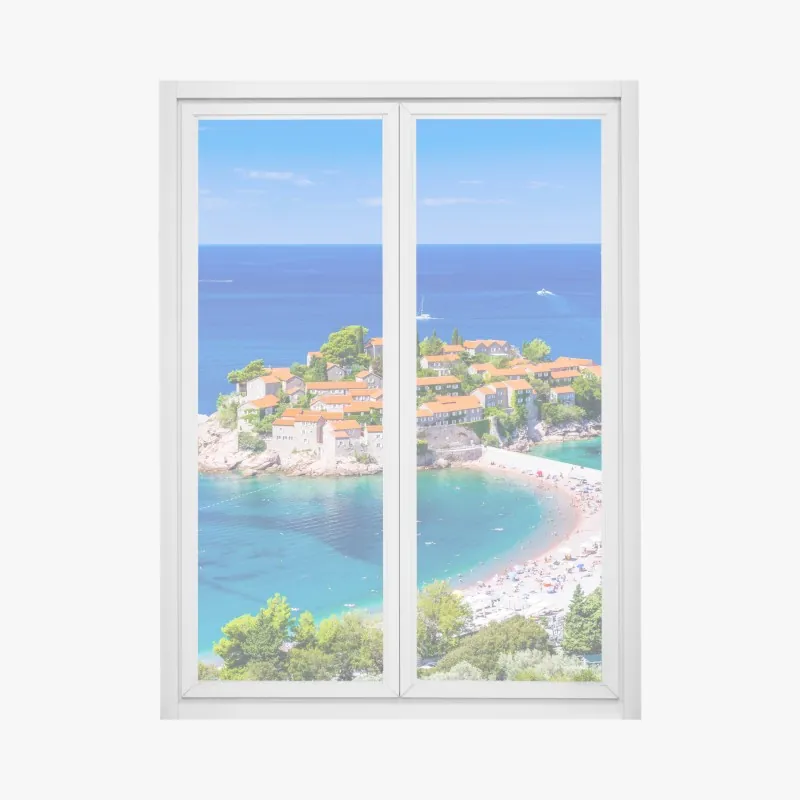 Naklejka na okno Sveti Stefan, Czarnogóra historyczny kurort na wyspie