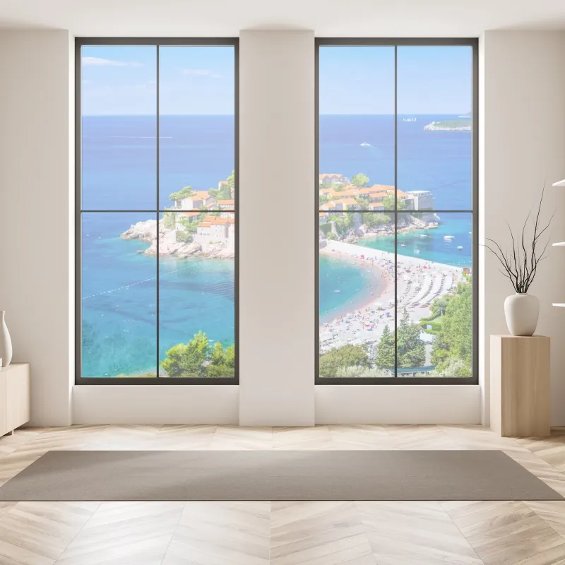 Naklejka na okno Sveti Stefan, Czarnogóra historyczny kurort na wyspie – Wallissimo® Naklejka na okno Sveti Stefan, Czarnogóra historyczny kurort na wyspie – Wallissimo®