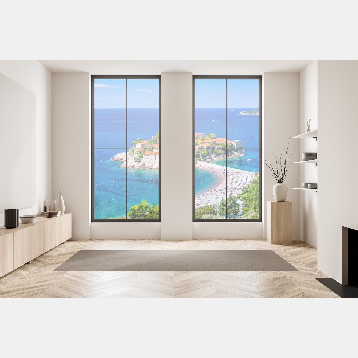 Naklejka na okno Sveti Stefan, Czarnogóra historyczny kurort na wyspie – Wallissimo® Naklejka na okno Sveti Stefan, Czarnogóra historyczny kurort na wyspie – Wallissimo®