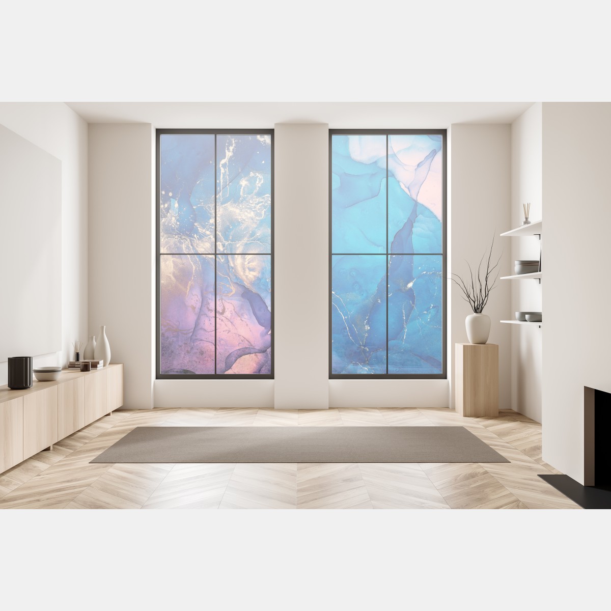 Naklejka na okno niebieska marmurowa abstrakcja z atramentu alkoholowego – Wallissimo® Naklejka na okno niebieska marmurowa abstrakcja z atramentu alkoholowego – Wallissimo®