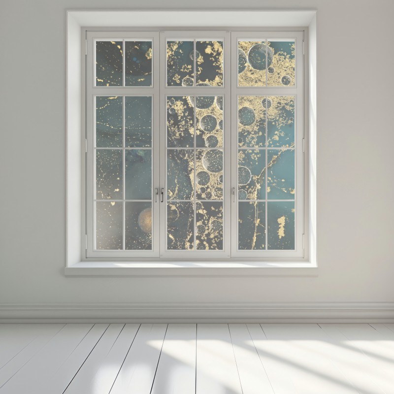 Naklejka na okno turkusowo-złota abstrakcyjna marmurkowa faktura – Wallissimo® Naklejka na okno turkusowo-złota abstrakcyjna marmurkowa faktura – Wallissimo®