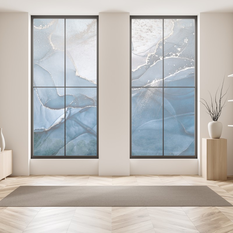 Naklejka na okno abstrakcyjne marmurowe tło w odcieniach turkusu i fioletu ze złotem – Wallissimo®