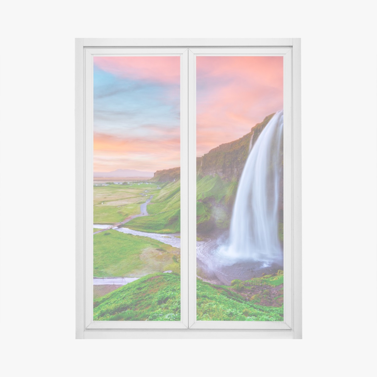 Window decal Seljalandsfoss waterfall at sunset