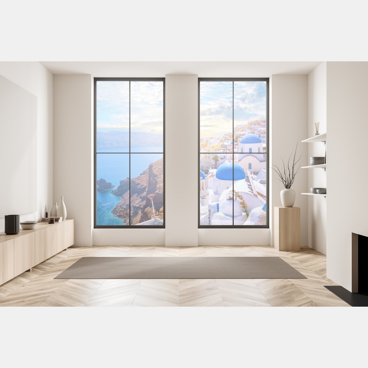 Naklejka na okno słoneczna wieś Oia na kalderze Santorini – Wallissimo® Naklejka na okno słoneczna wieś Oia na kalderze Santorini – Wallissimo®