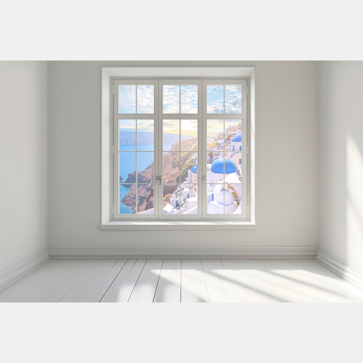 Naklejka na okno słoneczna wieś Oia na kalderze Santorini – Wallissimo® Naklejka na okno słoneczna wieś Oia na kalderze Santorini – Wallissimo®
