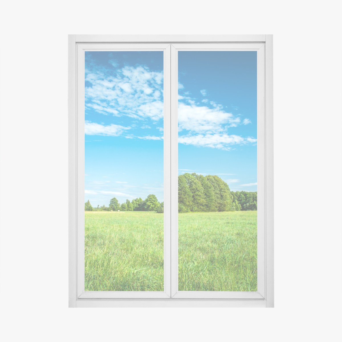 Window decal sunlit green meadow under a blue sky