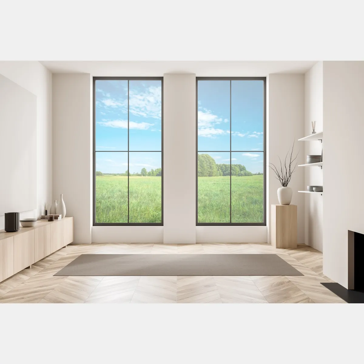 Naklejka na okno słoneczna zielona łąka pod niebieskim niebem – Wallissimo® Naklejka na okno słoneczna zielona łąka pod niebieskim niebem – Wallissimo®