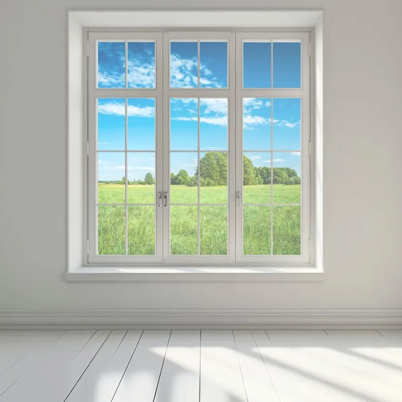 Naklejka na okno słoneczna zielona łąka pod niebieskim niebem – Wallissimo® Naklejka na okno słoneczna zielona łąka pod niebieskim niebem – Wallissimo®