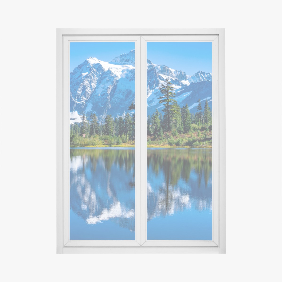 Window decal majestic mountain reflection over alpine lake