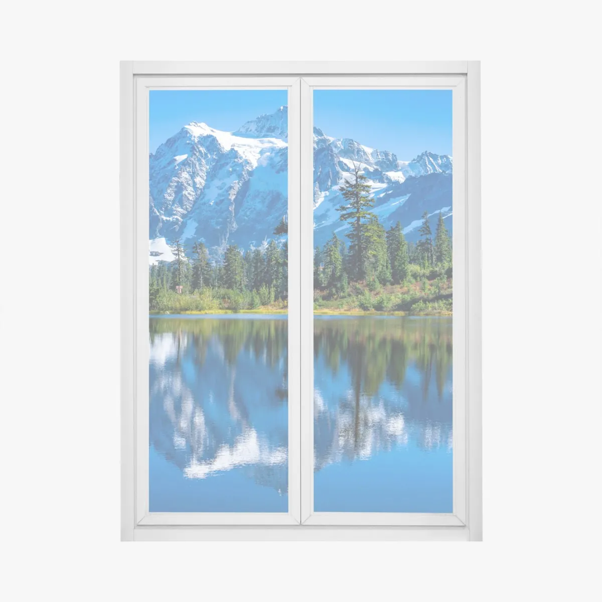 Naklejka na okno majestatyczne odbicie gór nad jeziorem – Wallissimo® Naklejka na okno majestatyczne odbicie gór nad jeziorem – Wallissimo®