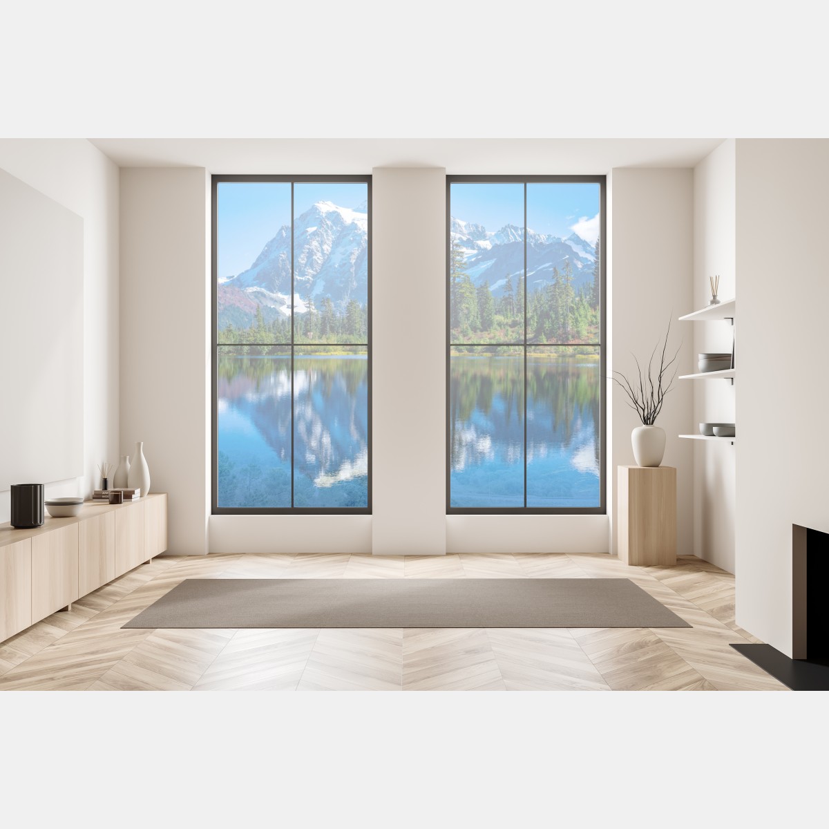 Naklejka na okno majestatyczne odbicie gór nad jeziorem – Wallissimo® Naklejka na okno majestatyczne odbicie gór nad jeziorem – Wallissimo®