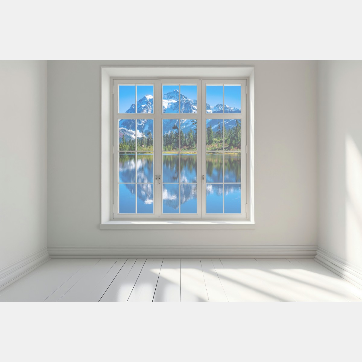 Naklejka na okno majestatyczne odbicie gór nad jeziorem – Wallissimo® Naklejka na okno majestatyczne odbicie gór nad jeziorem – Wallissimo®