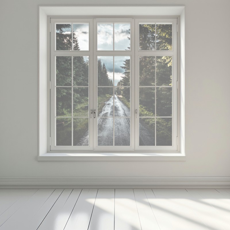 Naklejka na okno leśna droga wśród sosen – Wallissimo® Naklejka na okno leśna droga wśród sosen – Wallissimo®