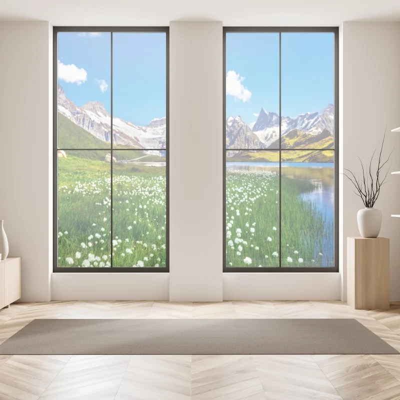 Naklejka na okno żywy wzór cytrusów w pomarańczach i niebieskich liściach – Wallissimo®