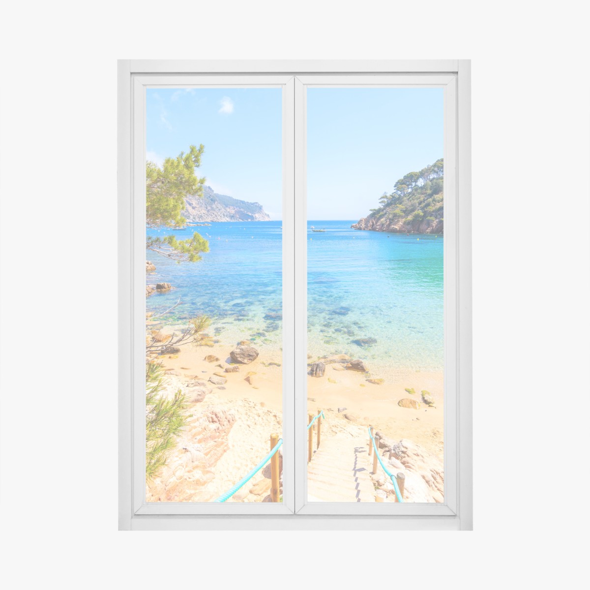 Window decal steps to Aiguablava beach, Costa Brava